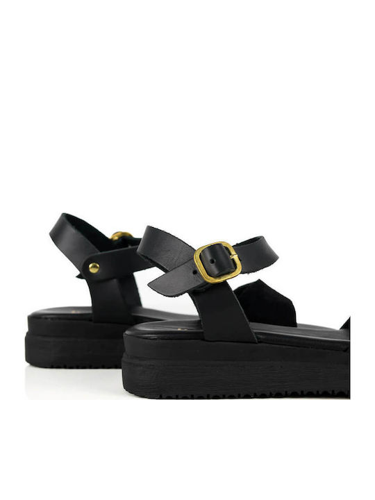 Μαύρα Ανατομικά Flatforms Συνδυασμό Υλικών