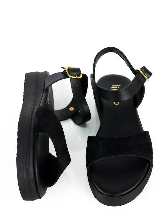 Μαύρα Ανατομικά Flatforms Συνδυασμό Υλικών