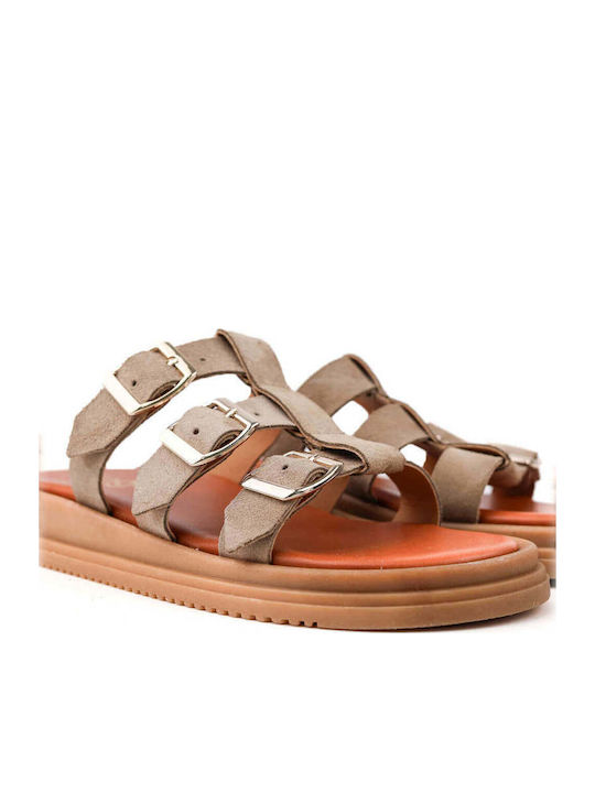 Beige Suede Flatforms Triple Adjustable Straps
