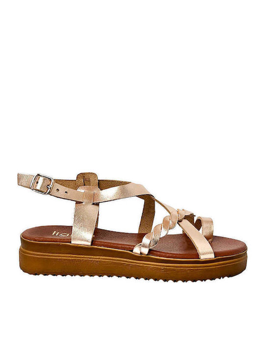 Μπρονζέ Δερμάτινα Flatforms Πλεκτό Μπροστινό Λουρί