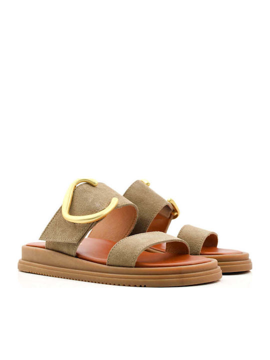 Beige Flatform Sandals Gold Metallic Element