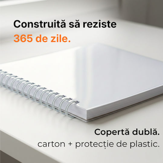 Agendă Zilnică A5 2026 Neagră Spirală 14x21 cm
