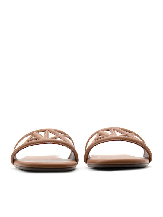 Armani Exchange Leder Flache Sandalen für Damen in Ecru Farbe