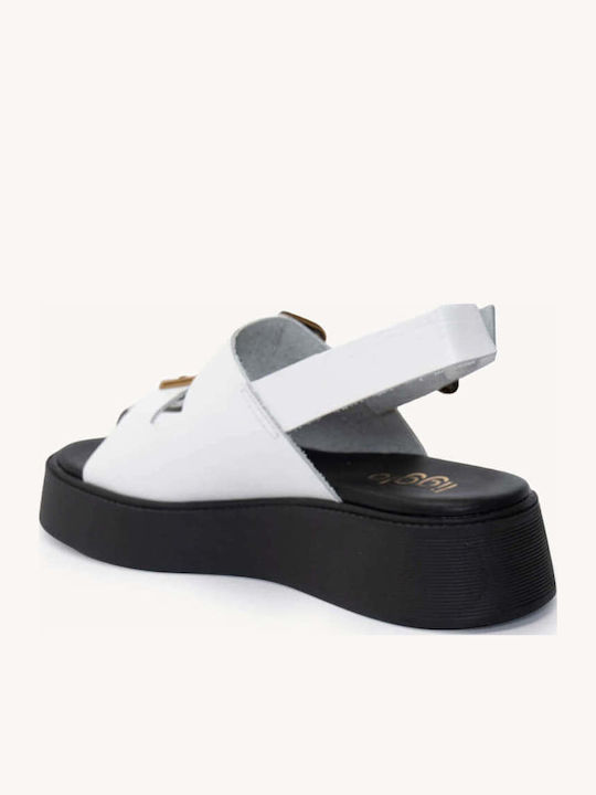 White Leather Flatforms With Double Adjustable Straps