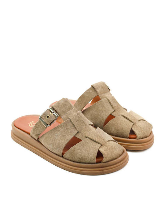 Beige Pantoffeln Besonderes Design Breite Streifen