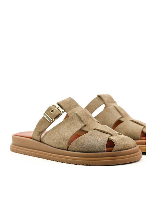 Beige Pantoffeln Besonderes Design Breite Streifen