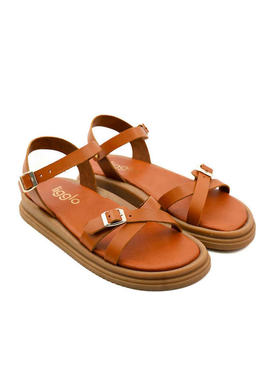 Tabac Brown Flatforms Leather Straps Buckles