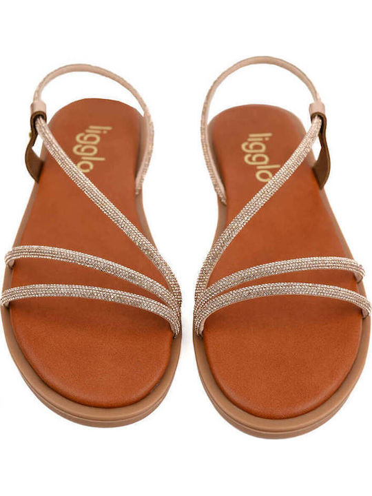 Bronze Leather Sandals With Rhinestones Without Buckle