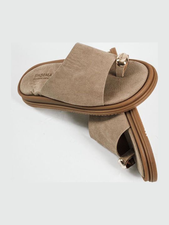 Δερμάτινα Γυναικεία Σανδάλια Flatforms Μπεζ