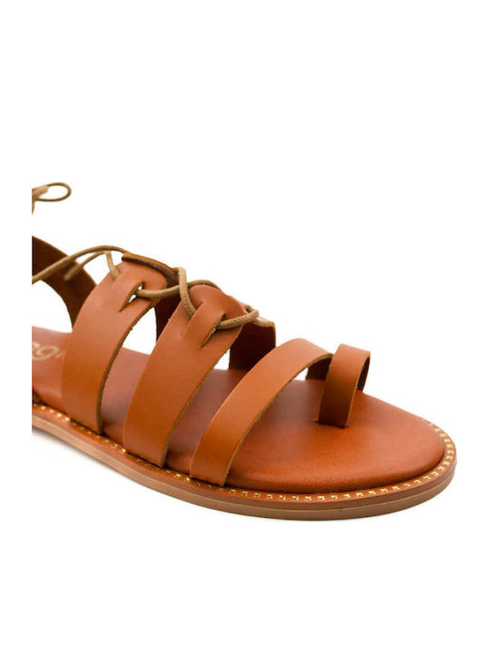Tabac Brown Leather Lace-Up Sandals Thin Laces