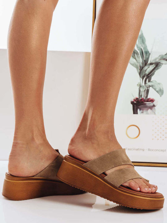 Beige Leder Casta Rinen Pantoffeln Flatforms