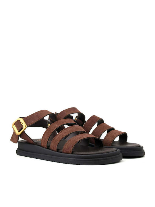 Braune Flatforms Mehrfachriemchen Aghrafa