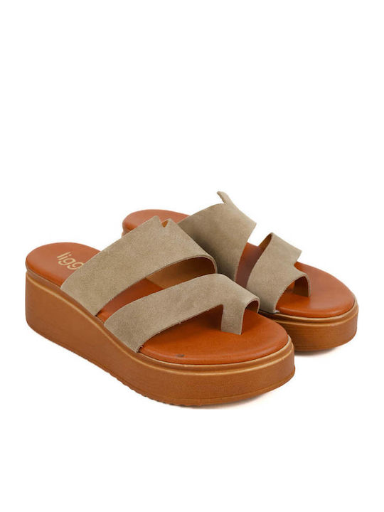 Beige Leder Casta Rinen Pantoffeln Flatforms