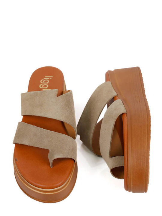 Beige Leder Casta Rinen Pantoffeln Flatforms