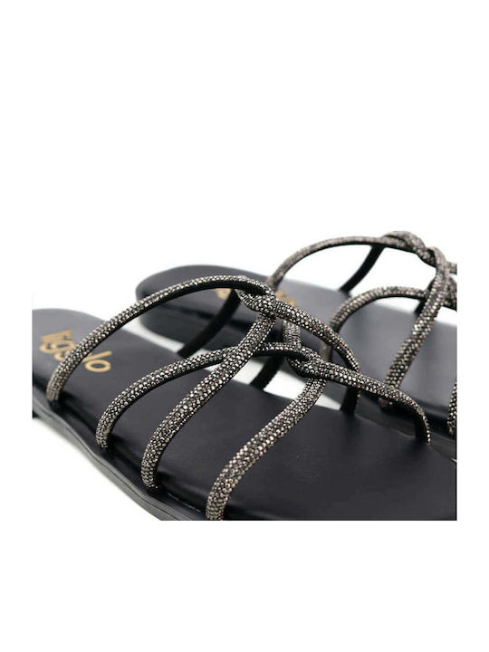 Black Glitter Mesh Slippers Thin Straps