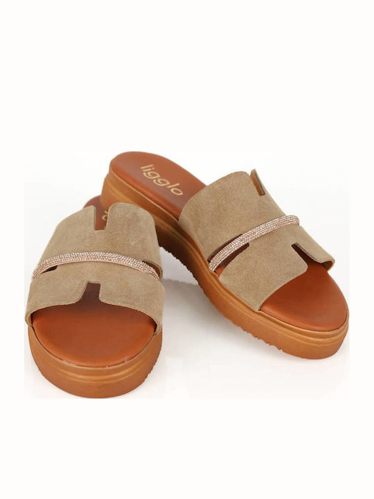 Pantofi Flatform Bej Cu Detaliu Strass