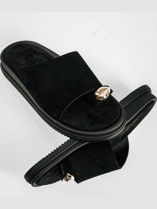 Sandale Casual Damă Flatforme Negre Din Piele