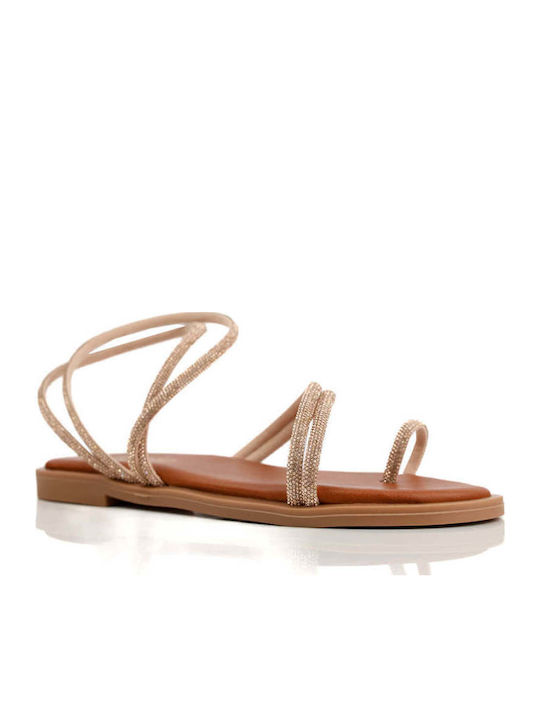 Bronze Sandals Rhinestones Thin Diagonal Straps