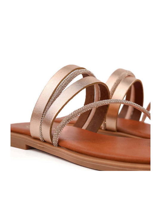 Ligglo Μπρονζέ Flache Sandalen für Damen Δέρμα Στρας