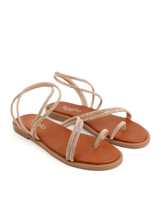 Bronze Sandals Rhinestones Thin Diagonal Straps