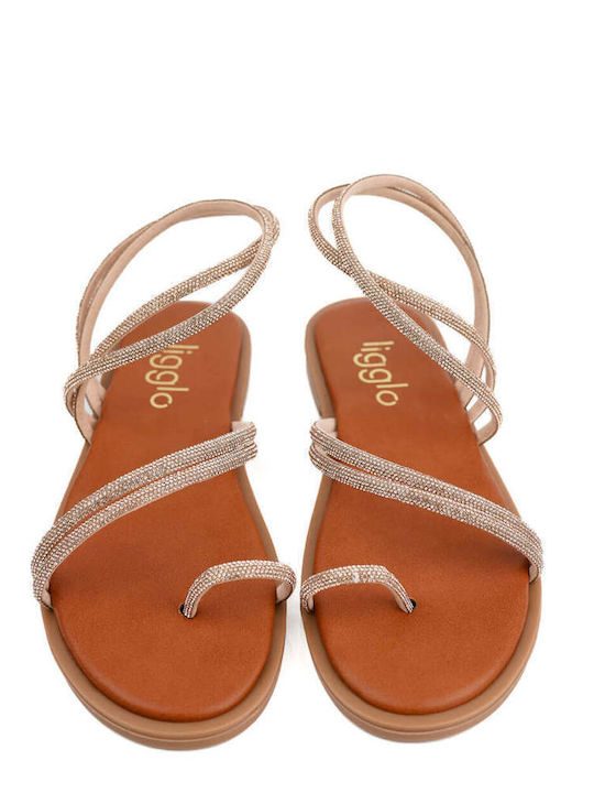 Bronze Sandals Rhinestones Thin Diagonal Straps