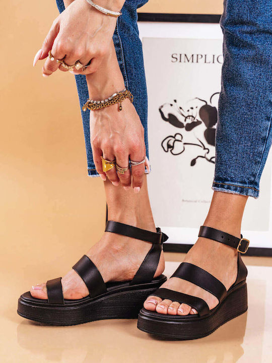 Schwarze Flatforms Doppelvorderer Riemen Schnalle