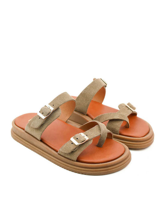 Beige Flatform Sandals Double Adjustable Straps