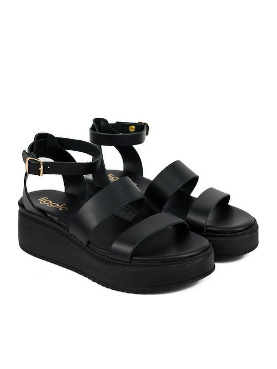 Schwarze Flatforms Doppelvorderer Riemen Schnalle