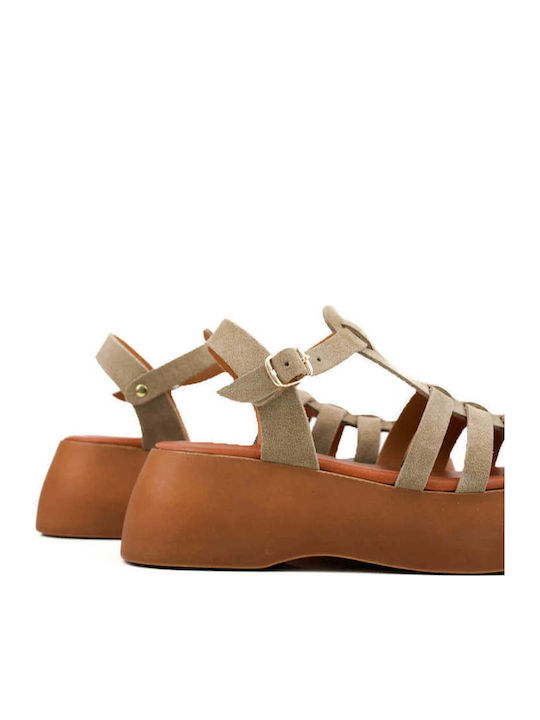 Μπεζ Gladiator Flatforms Πολλαπλά Λουριά