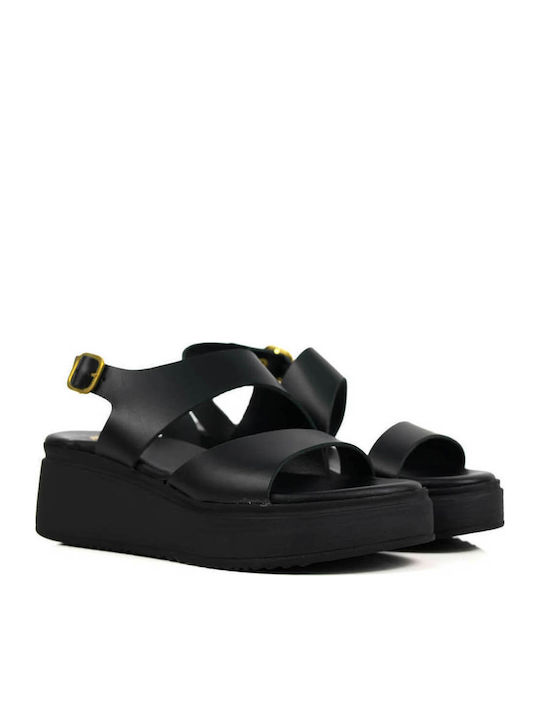 Μαύρα Flatforms Διπλό Λουρί Ρυθμιζόμενη Φτέρνα