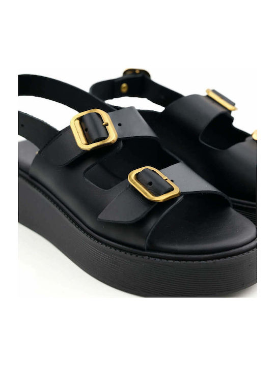 Черни Кожени Flatforms С Двойни Регулируеми Каишки