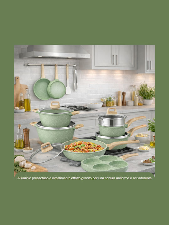 Bakaji Cookware Set of Cast Aluminum with Non-stick Coating 21pcs