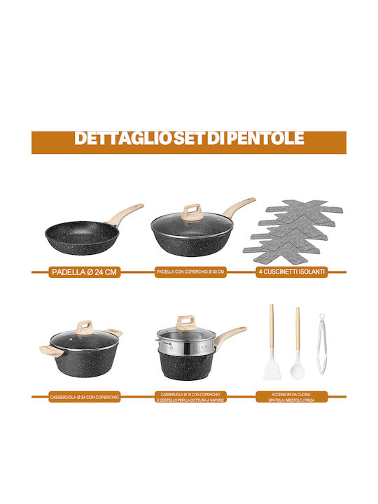 Bakaji Cookware Set of Cast Aluminum with Non-stick Coating 15pcs