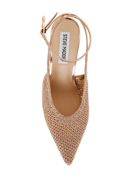 Spitze Zehen Pumps mit Absatzdicke Stiletto & Riemen Roségold