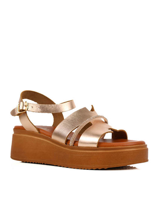 Μπρονζέ Flatforms Σταυρωτά Λουριά Στρας Λεπτομέρεια