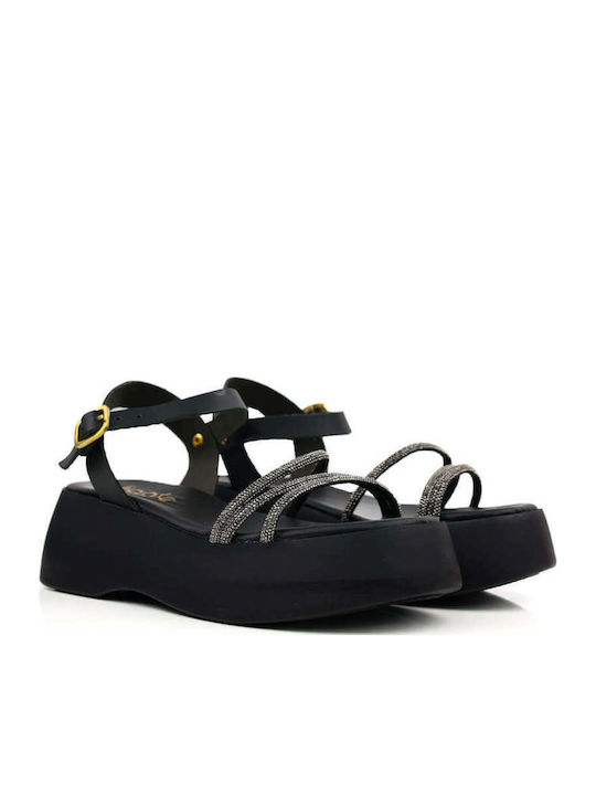 Черни Flatforms С Кристали Каишки Повдигната Подметка
