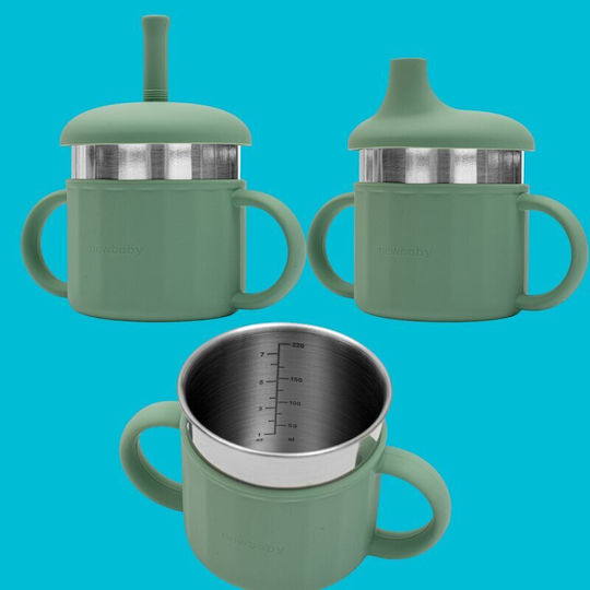 New Baby Cana de antrenament pentru bebeluși Silicon cu mânere Verde 220ml
