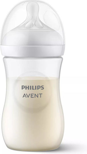 Philips Set Biberoane din Plastic Natural SCY903/03 Anti-colici cu Tetină din Silicon pentru 1+ Luni Alb 260ml 3 Bucăți