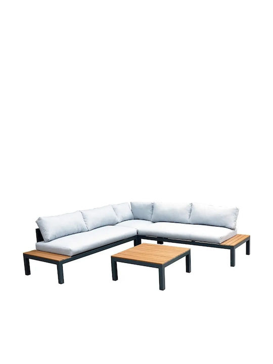 Corner Sofa Outdoor Metallic Gray with Pillows 73.7x73.7x32cm