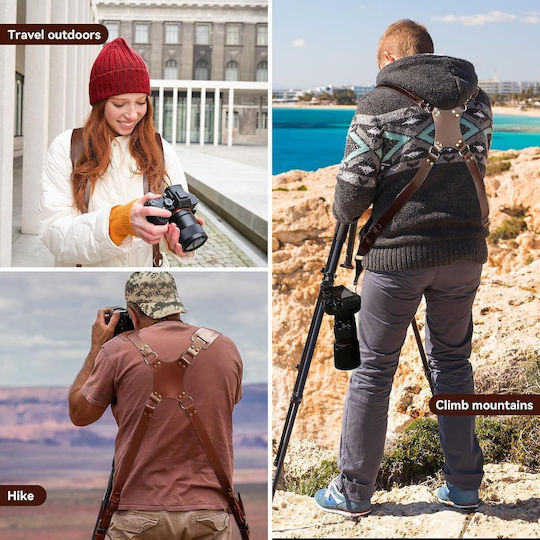 X-design Curea de Transport Două Camere Herchr Vintage din Piele Curea de Umăr Reglabilă Universală Multi-viteză Dslr Slr Femei Bărbați Maro