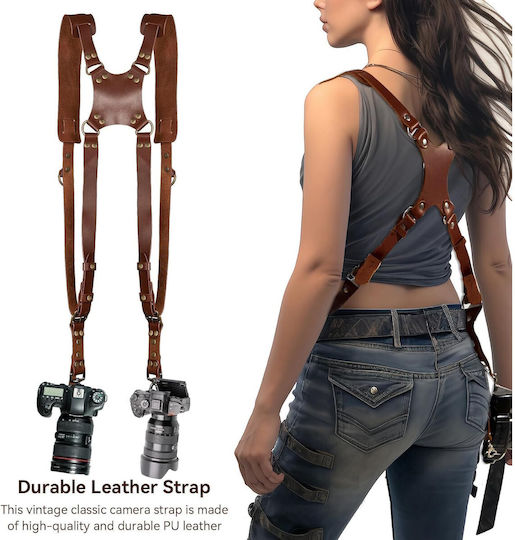 X-design Curea de Transport Două Camere Herchr Vintage din Piele Curea de Umăr Reglabilă Universală Multi-viteză Dslr Slr Femei Bărbați Maro