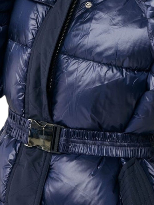 Lang Damen Puffer Jacke für Winter Marineblau