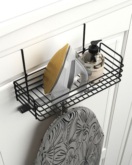 Femmit Κρεμάστρα Σιδερώστρας & Organizer Σίδερου Πόρτας – Ρυθμιζόμενοι Γάντζοι Μεταλλική Μαύρη Καλάθι 35×15cm