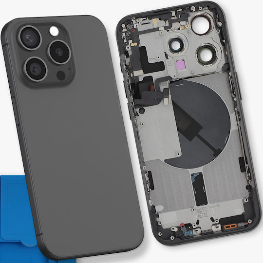Clappio Капак За Батерия iPhone 15 Pro Предварително Монтиран Шаси Magsafe Модул Черен