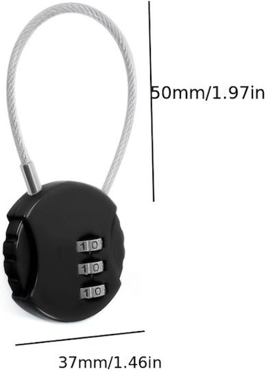 My Choice Lacăt cu Cablu de Sârmă cu Combinație 50mm Negru