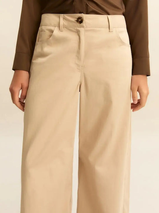 Women's Fabric Trousers in Loose Fit Beige