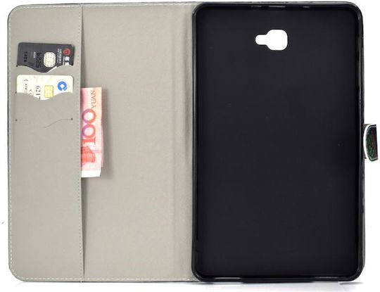 Samsung Galaxy Tab A 10.1 T580/t585 2016 Θήκη Οριζόντιας Αναδίπλωσης Δερματίνη Pu Πολύχρωμο Σχέδιο Στήριξη & Θήκη Κάρτας & Λειτουργία Αφύπνισης Ύπνου Κόκκινο