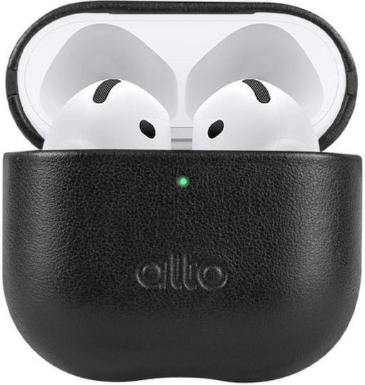 Θήκη Airpods 4th Gen Alto Premium Leather Case Ανθεκτική Σκληρή Δερμάτινη Raven Black Ap424-rav