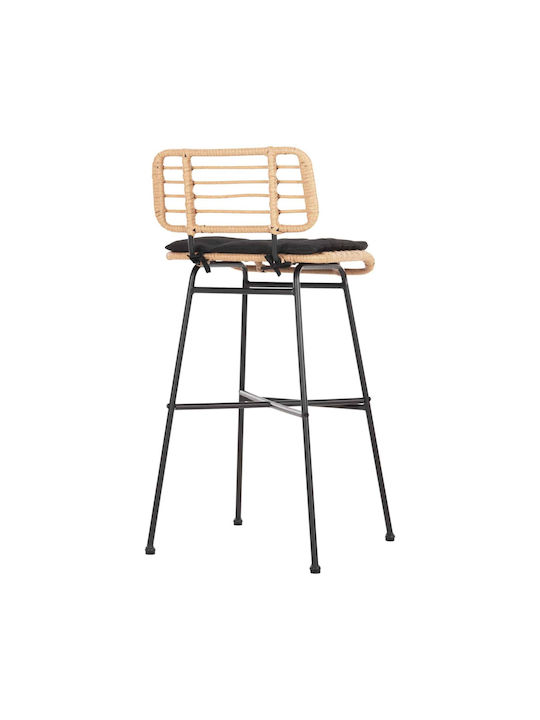 Hocker für Bar Für den Außenbereich Rattan mit Kissen Black-wicker Beige 1Stück 48x49x99.5cm