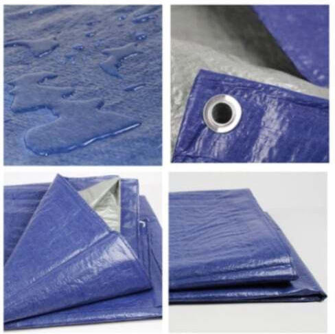 Waterproof Tarpaulin 8x12m 140g/m² Density Fastening Rings Blue Grey